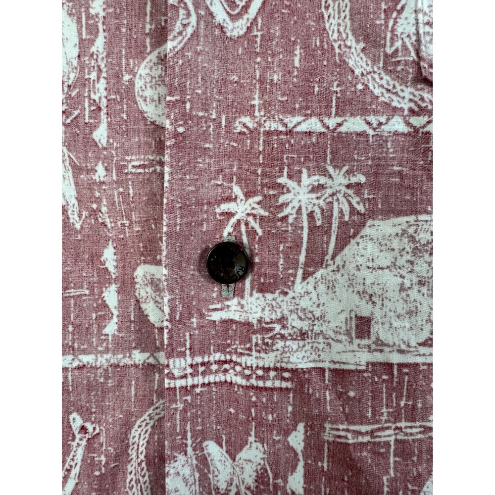 RJC Mens Hawaiian Shirt Red Reverse Print Tiki Tribal Camp Collar Made in USA‎ L - Picture 3 of 4